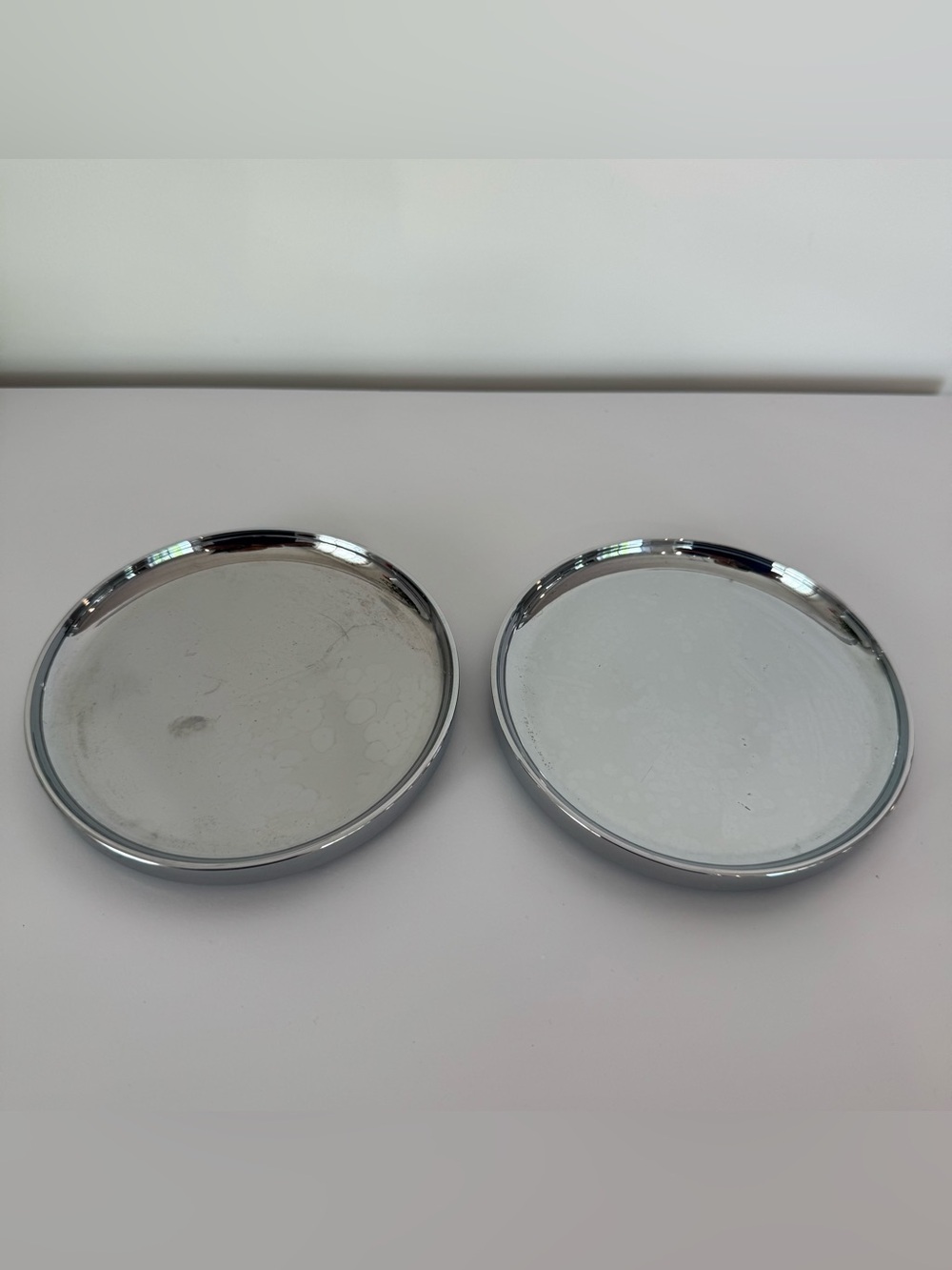 Umbra Set Of 2 Round Mirrored Candle Tray Holder Polished Silver 5” - Picture 5 of 7